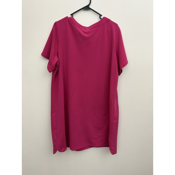 Susan Graver Women’s Shift Dress Pink 1XL Pullover V Neck Short Sleeve Pockets - Picture 3 of 11